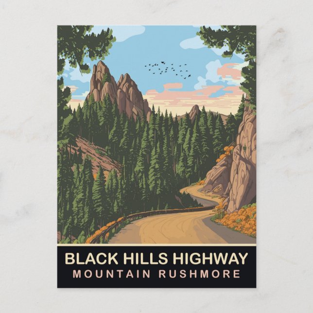 Carte Postale Route de Black Hills, Mont Rushmore, SD, Voyage (Devant)