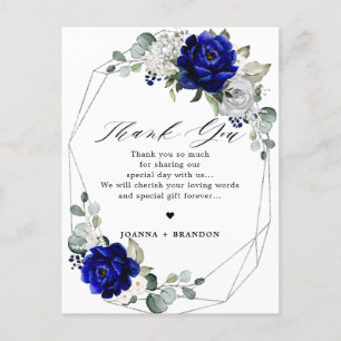 Carte Postale Royal bleu argent blanc Mariage géométrique Merci
