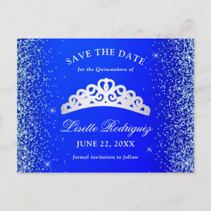 Carte Postale Royal Blue et Silver Quinceanera Enregistrer la da
