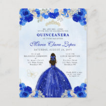 Royal Blue Gold Floral Princesse Quinceañera