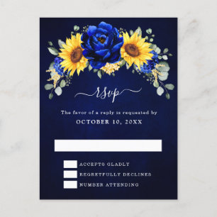 Carte Postale Royal Blue Rustic Tournesol Floral moderne RSVP Po