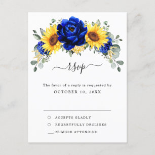 Carte Postale Royal Blue Rustic Tournesol Moderne Floral RSVP