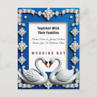 Carte Postale 💍 Royal Blue Swan Heart Diamond Wedding
