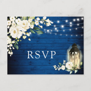 Carte Postale Royal Blue Wood Roses blanches Mariage rustique RS