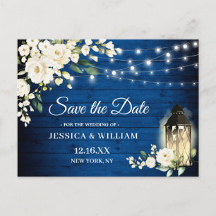 Carte Postale Royal Blue Wood Roses blanches Mariage Sauvez la d