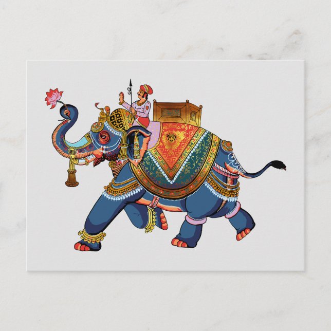 Carte Postale Royal Elephant's Journey : Indian Folkloric Design (Devant)