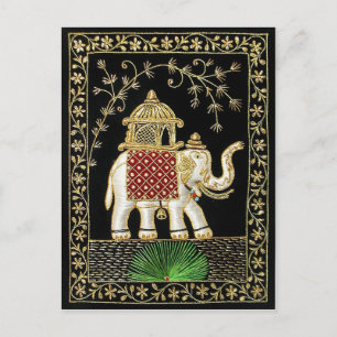 CARTE POSTALE ROYAL INDIEN ELEPHANT RIDE ZARI ART