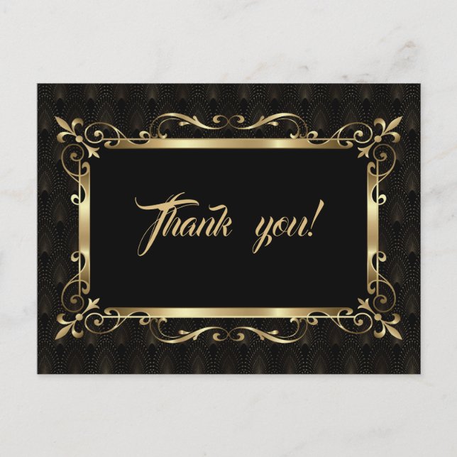 Carte Postale Royal Roaring 20s Gold Art Déco Mariage Merci (Devant)
