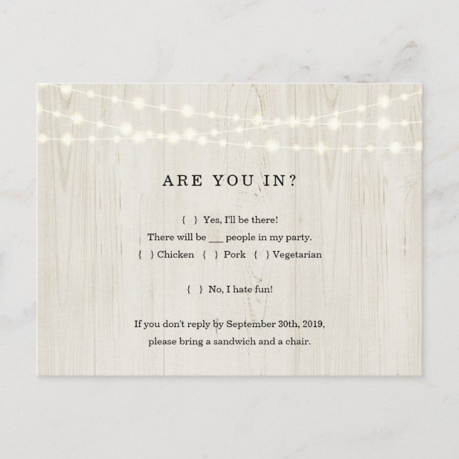 Carte postale RSVP amusante et amusante - Bois rus (Devant)