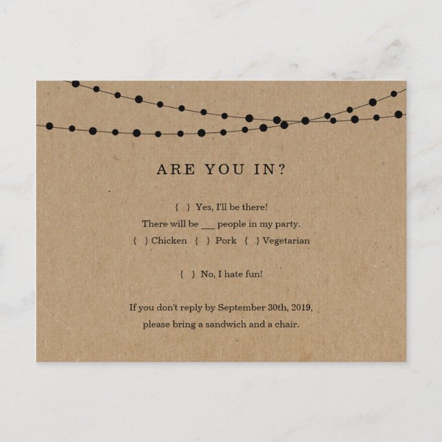 Carte postale RSVP amusante et amusante - Rustic K (Devant)