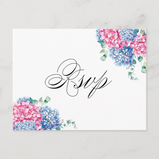 Carte postale RSVP Aquarelle rose et bleu (Devant)