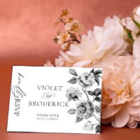 Carte postale RSVP Black & White Floral Wedding