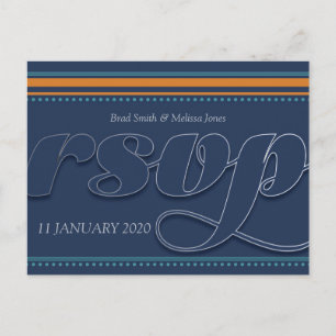Carte postale RSVP bleu marine orange et Turquoise
