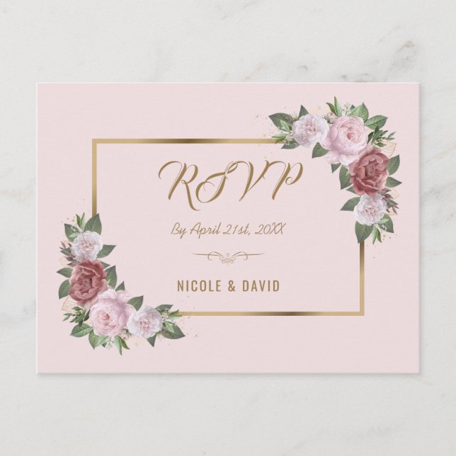 Carte postale RSVP Blush Pink Gold Floral Wedal (Devant)