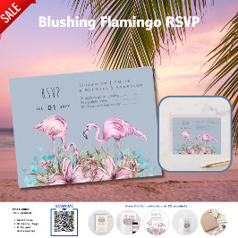 Carte Postale RSVP - Blushing Flamants roses Tropical Beach Wedd