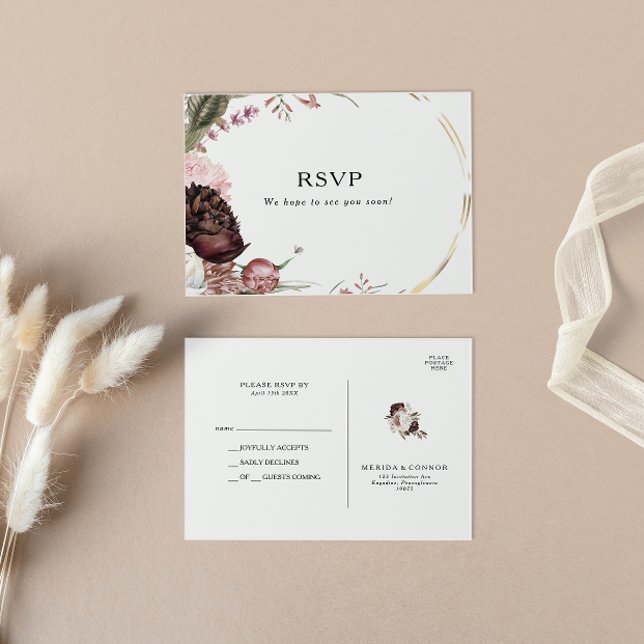 Carte postale RSVP Boho Bourgogne Floral Wedal (Créateur téléchargé)