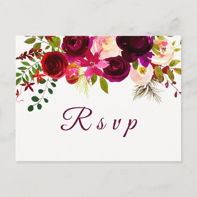 Carte postale RSVP Boho Floral Rouge Bourgogne (Devant)