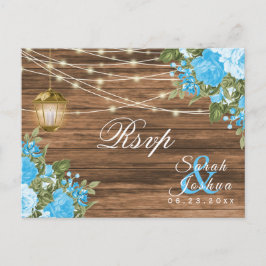 Carte Postale RSVP - Bois, Lanternes et Fleur Bébé Bleu