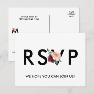 Carte Postale RSVP Choix du menu Maroon Flower Let