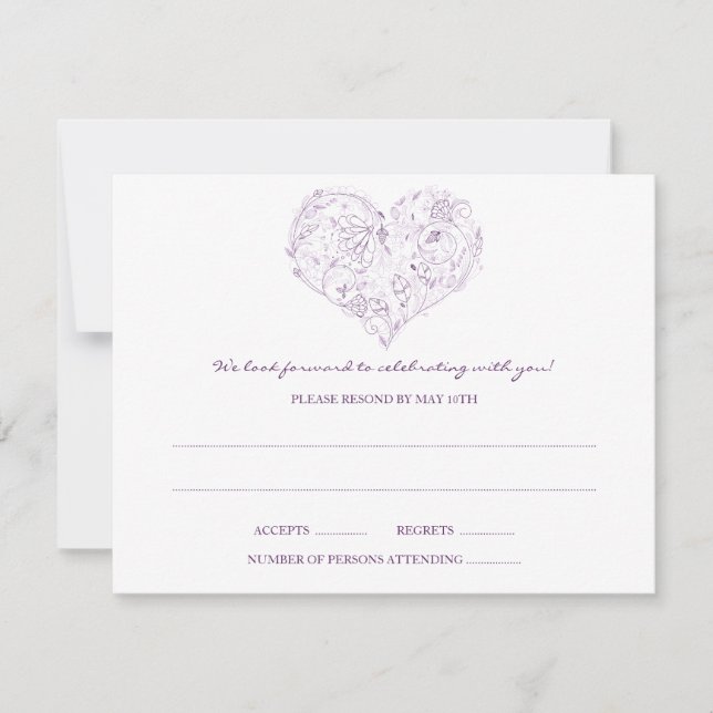 Carte postale RSVP Coeur floral (violet) (Devant)