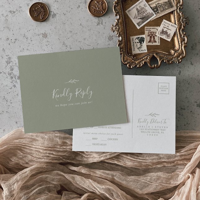 Carte postale RSVP de choix du menu vert de la feu (Créateur téléchargé)