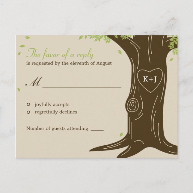 Carte postale RSVP de mariage dans l'arbre de chên (Devant)