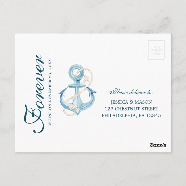 Carte postale RSVP de mariage de la marine nautiqu (Dos)