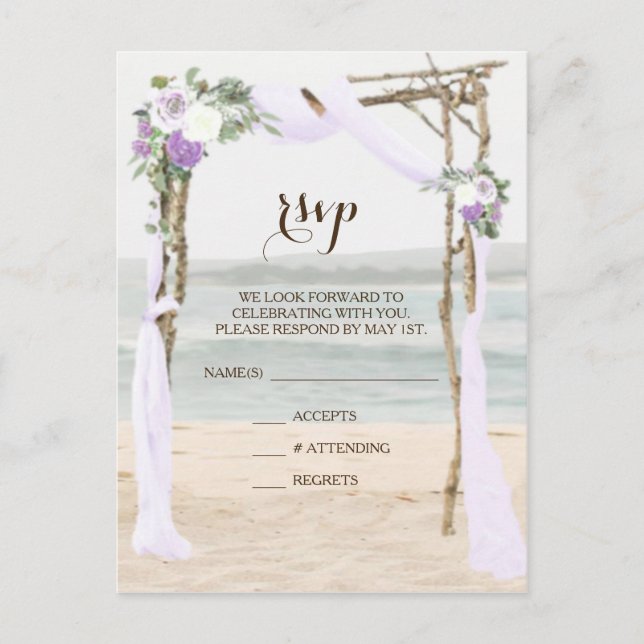 Carte postale RSVP de mariage de lavande de plage (Devant)