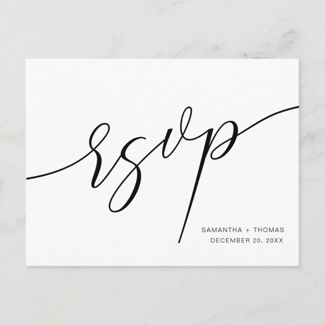 Carte postale RSVP de mariage de script de calligr (Devant)