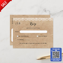 Carte Postale RSVP de mariage en dentelle blanche rustique pour 