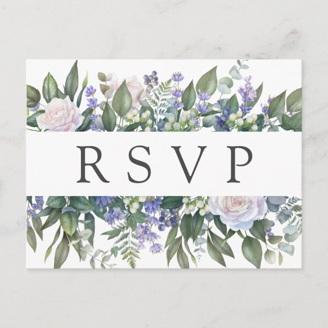 Carte postale RSVP de mariage floral bleu rose bla (Devant)