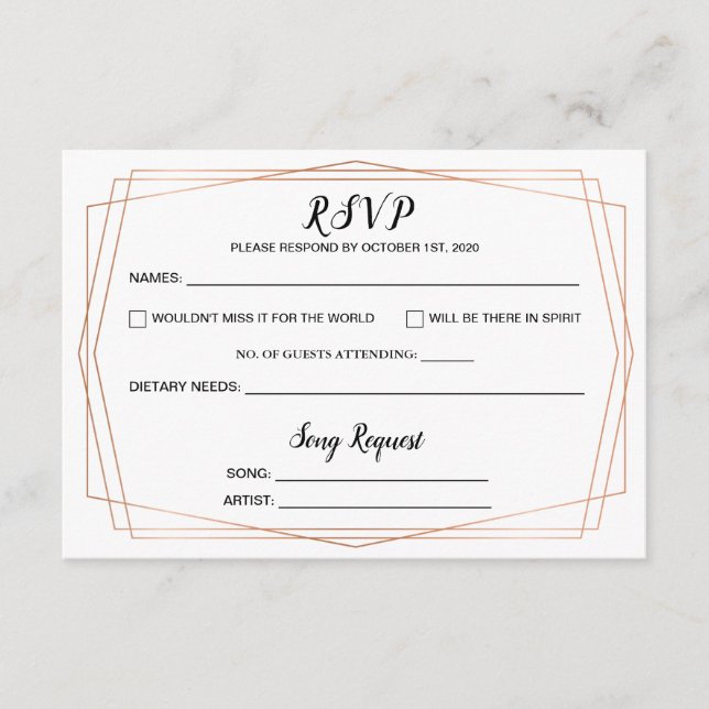 Carte postale RSVP de mariage géométrique en or si (Devant)