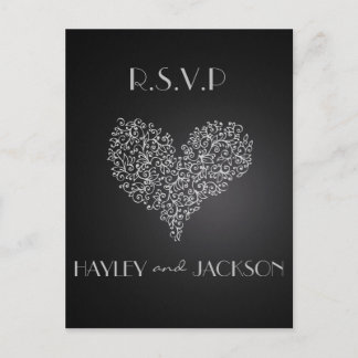 carte postale rsvp de mariage grise "avec amour"