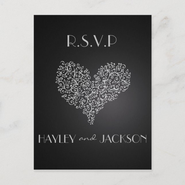 carte postale rsvp de mariage grise "avec amour" (Devant)