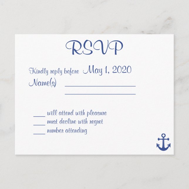 Carte Postale RSVP De Mariage Nautique Avec Noms (Devant)
