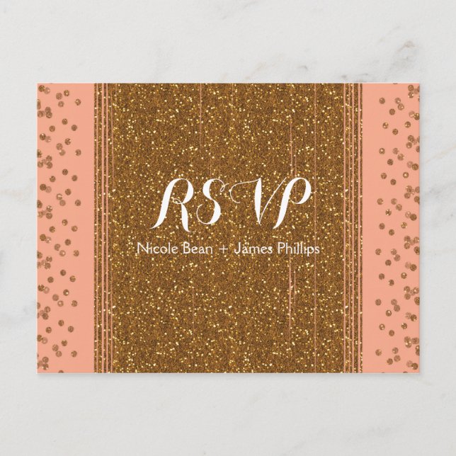 Carte postale RSVP de mariage Rose pêche et faux p (Devant)