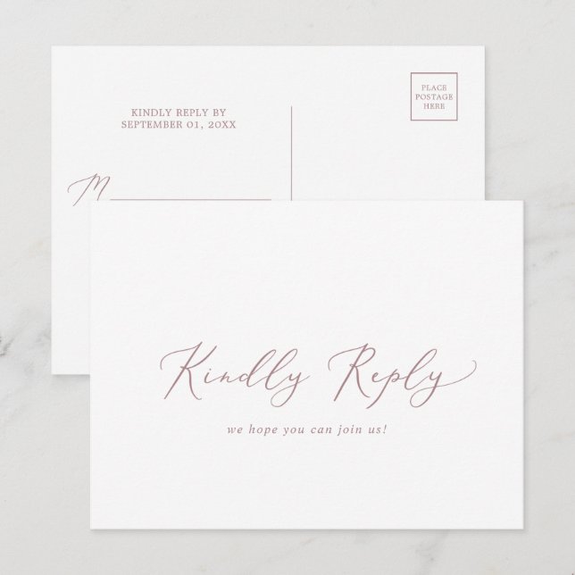 Carte postale RSVP Delicic Rose Gold Calligraphy (Devant / Derrière)