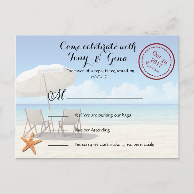 Carte postale RSVP Destination Wedding Cancun (Devant)