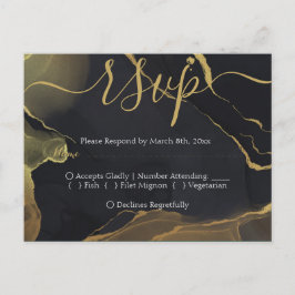 Carte postale RSVP en marbre noir et or