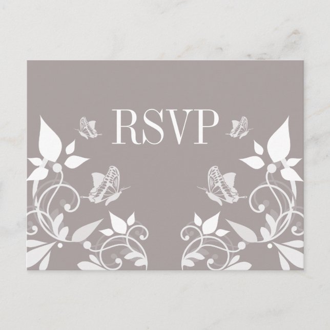 Carte postale RSVP fleurie de papillon ivoire (Devant)