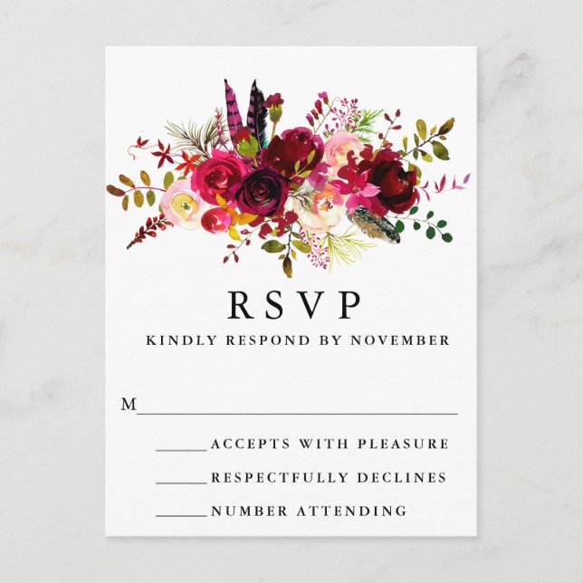 Carte postale RSVP Floral Bourgogne (Devant)