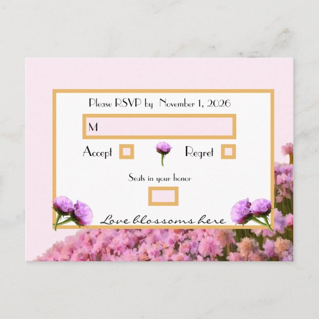 Carte Postale RSVP floral rose et or (Devant)