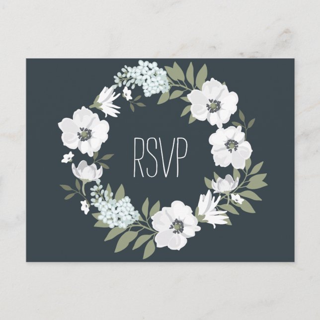 Carte postale RSVP Florale Mariage Avec Couronne B (Devant)