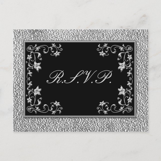 Carte postale RSVP florale noire et en eau douce (Devant)