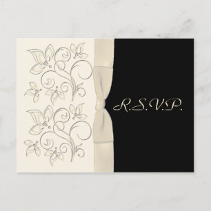 Carte postale RSVP ivoire et noire Florale
