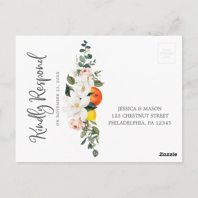 Carte postale RSVP Magnolia Citrus Floral Wedal (Dos)