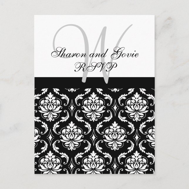 Carte postale RSVP Mariage damassé personnalisée (Devant)