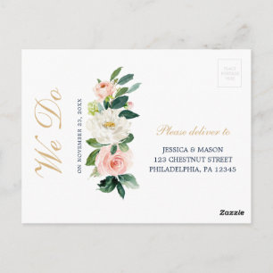 Carte postale RSVP Marine Blue Gold Blush Wedding