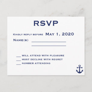 Carte postale RSVP Marine Blue Nautical Wedding