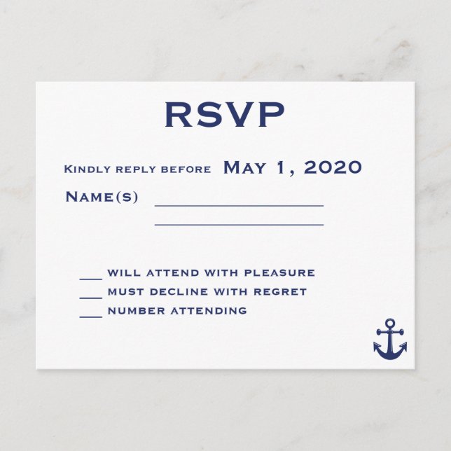 Carte postale RSVP Marine Blue Nautical Wedding (Devant)